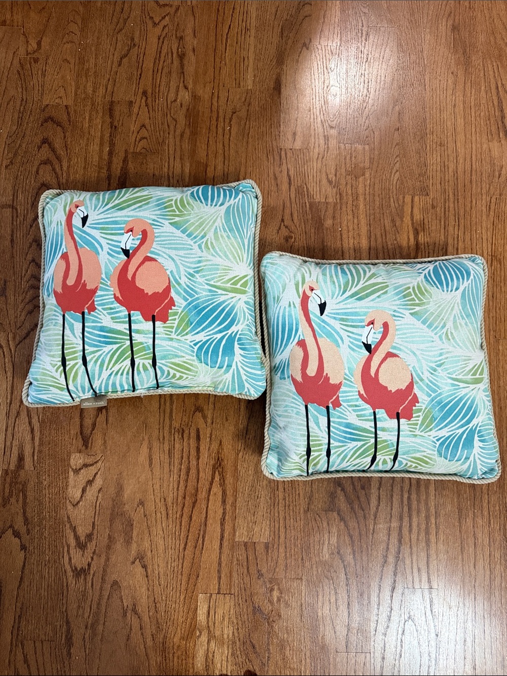 Set of Two Pink Flamingo Tropical Accent Pillow - Aqua & Pink
